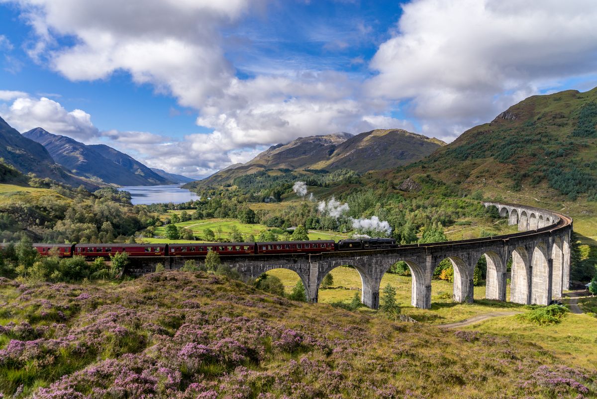 <p>An off-shoot of the West Highland Line, this section is world-famous for the stunning Glenfinnan Viaduct, which the Hogwarts Express soars over in the Harry Potter films. </p><p>Undoubtedly the best way to travel this route is, like Harry, by classic steam train. </p><p>The iconic Jacobite, or the <a href="https://www.goodhousekeeping.com/uk/lifestyle/travel/a33642336/harry-potter-train-scotland/">Harry Potter train</a>, as it's known to many, offers the perfect way to travel through the Highland scenery, occasionally pausing on the 21-arched viaduct, allowing you time to take in breathtaking views of the mountainous, mossy terrain and glistening Loch Shiel in the distance.</p><p>Good Housekeeping has an excellent four-day staycation, where you'll not only experience this epic train journey, but enjoy a cruise on Loch Katrine in the Trossachs and have time to discover the pretty town of Mallaig, where you can stop for fish and chips.</p><p><a class="body-btn-link" href="https://www.goodhousekeepingholidays.com/tours/scotland-highlands-steam-train-jacobite">FIND OUT MORE</a></p>