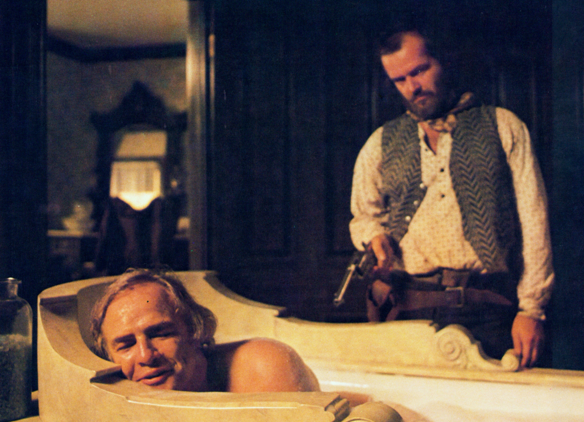 <p>Tom Logan (Jack Nicholson) makes several threats to kill Robert Clayton (Marlon Brando) in this Western, including while Brando's character is taking a bath.</p><p>You may also like:<a href="https://www.starsinsider.com/n/353013?utm_source=msn.com&utm_medium=display&utm_campaign=referral_description&utm_content=546036en-en"> World Heritage Sites that could disappear anytime</a></p>