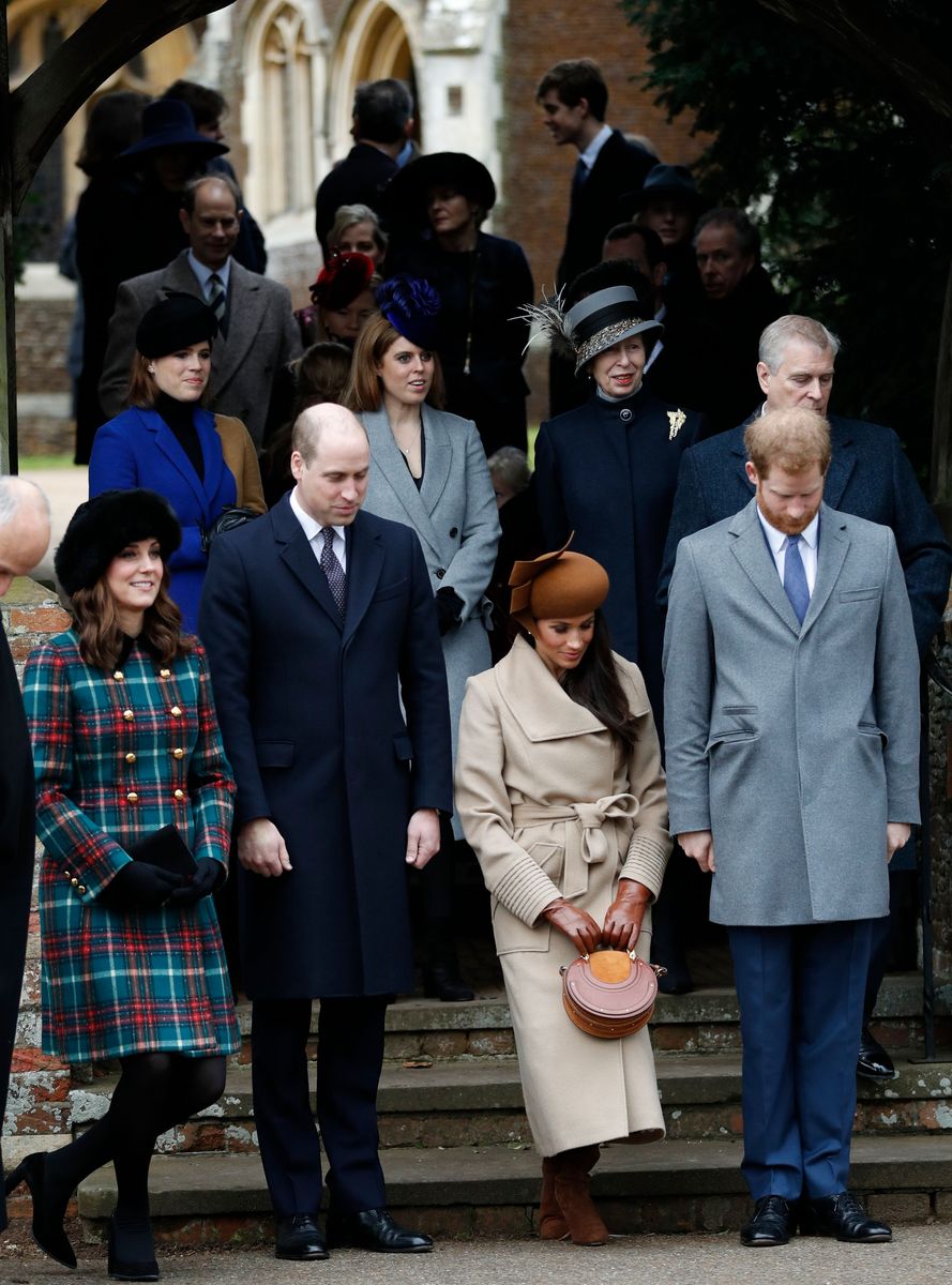 <p>Meghan, Duchess of Sussex, performs her first-ever public curtsy during the royal family's annual Christmas morning walk in Sandringham. Kate is photographed curtsying beside her, while their husbands, Prince Harry and Prince William, respectively, lower their heads into a bow.</p>
