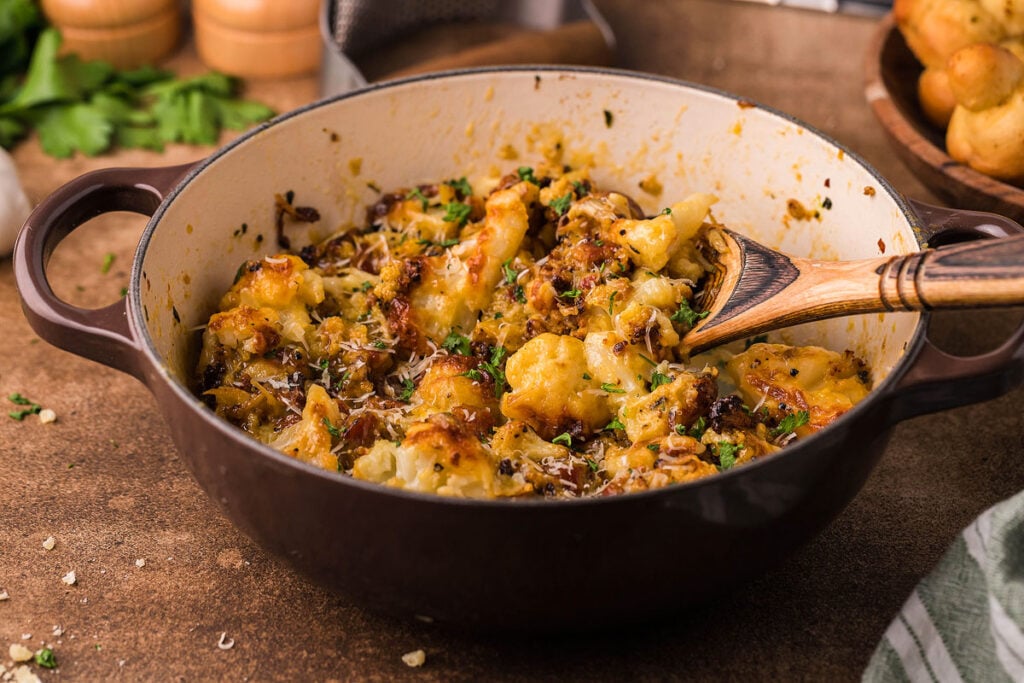 <p>This delicious Italian recipe is ideal for any pasta lover, combining roasted cauliflower florets with a creamy sauce that includes bacon, pancetta, and parmesan cheese. It comes out of the oven perfectly golden brown and caramelized and is sure to impress.<br><strong>Get the Recipe: </strong><a href="https://xoxobella.com/gluten-free-cauliflower-carbonara/?utm_source=msn&utm_medium=page&utm_campaign=msn" rel="noreferrer noopener follow"><strong>Roasted Cauliflower Carbonara</strong></a></p>