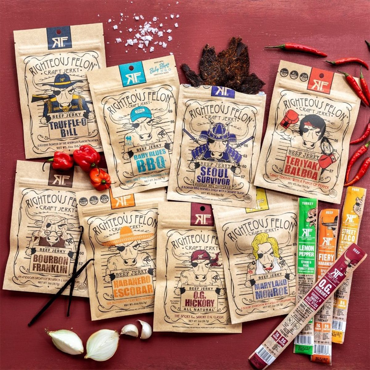 <p>Beef jerky is a high-protein snack that will help keep you feeling full and satisfied between meals. <a href="https://www.righteousfelon.com/collections/giftbundles/products/righteous-sampler-jerky-toobs-12-pack" rel="noopener noreferrer">Righteous Felon's Craft Jerky Sampler Pack</a> comes with 12 different savory and spicy flavorful jerky varieties like Teriyaki Balboa and Maryland Monroe and classic meat stick favorites like OG Hickory. Stay satiated with the jerky's all-natural ingredients and no added preservatives.</p> <p class="listicle-page__cta-button-shop"><a class="shop-btn" href="https://www.righteousfelon.com/collections/giftbundles/products/righteous-sampler-jerky-toobs-12-pack">Shop Now</a></p>