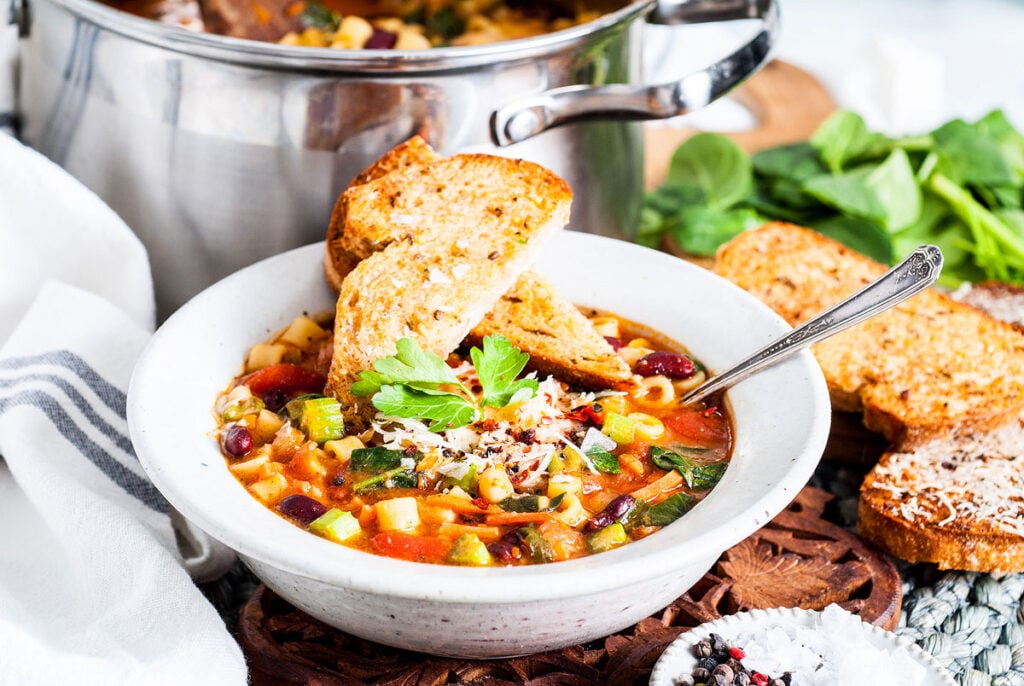 <p>This traditional minestrone soup recipe is a delicious blend of fresh vegetables, herbs, and pasta – perfect for warming up on a chilly day. Pair it with some crusty bread for a hearty lunch or supper.<br><strong>Get the Recipe: <a href="https://xoxobella.com/italian-minestrone-soup/?utm_source=msn&utm_medium=page&utm_campaign=msn" rel="noreferrer noopener follow">Minestrone Soup</a></strong></p>