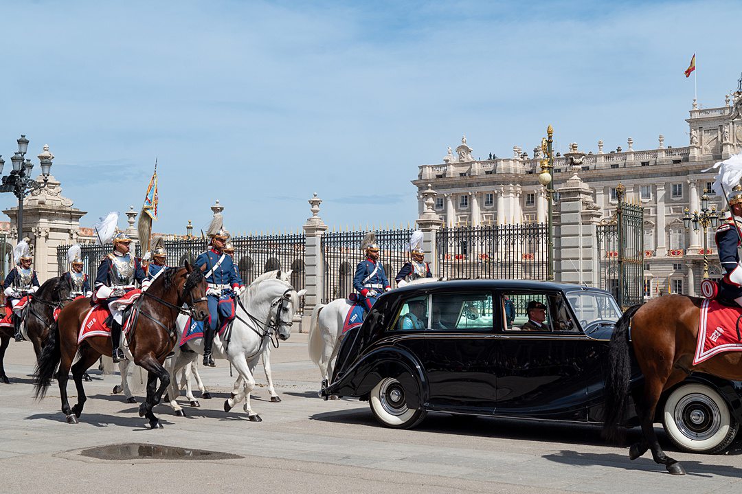 Spain’s Rolls Royce Phantom IV (pictured) is used by foreign delegations. But the Royal Guards use additional historical cars to add to the official caravan. This includes a 1971 Cadillac Eldorado and four 1991 Cadillac Brougham vehicles.