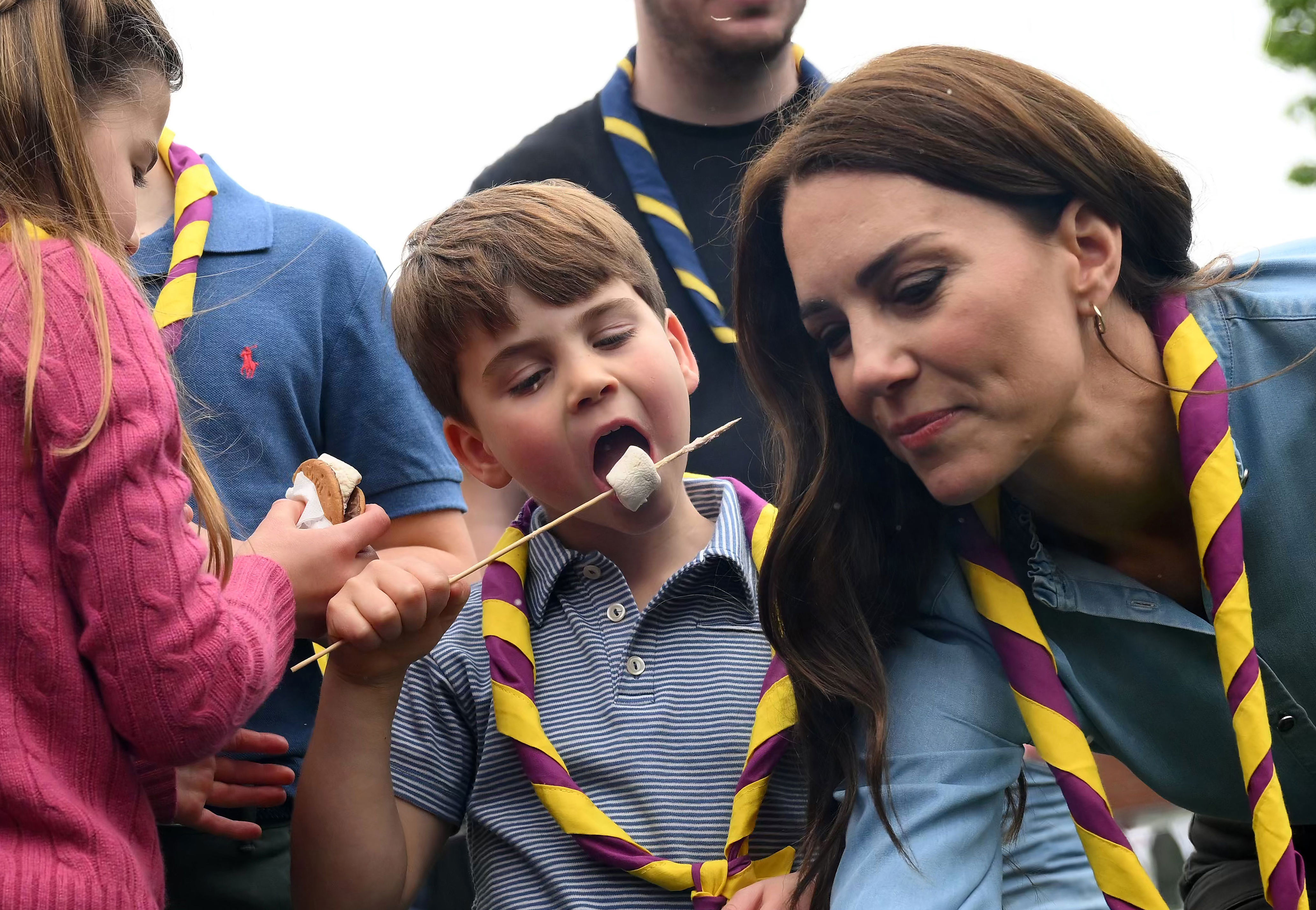 <p>Prince Louis enjoyed a toasted marshmallow while taking part in the Big Help Out volunteering drive -- the final event of grandfather King Charles III's <a href="https://www.wonderwall.com/celebrity/the-coronation-of-king-charles-iii-and-queen-camilla-the-best-pictures-of-all-the-royals-at-this-historic-event-735015.gallery">coronation</a> festivities -- during a visit to the 3rd Upton Scouts Hut in Slough, England, on May 8, 2023. The Prince and Princess of Wales and their children helped to renovate and improve the building during their visit.</p>