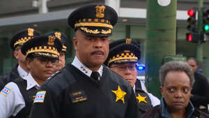 Chicago Police Interim Superintendent Eric Carter delivers a news briefing on the shooting death of Officer Areanah Preston on Saturday, May 6, 2023. FOX 32 Chicago