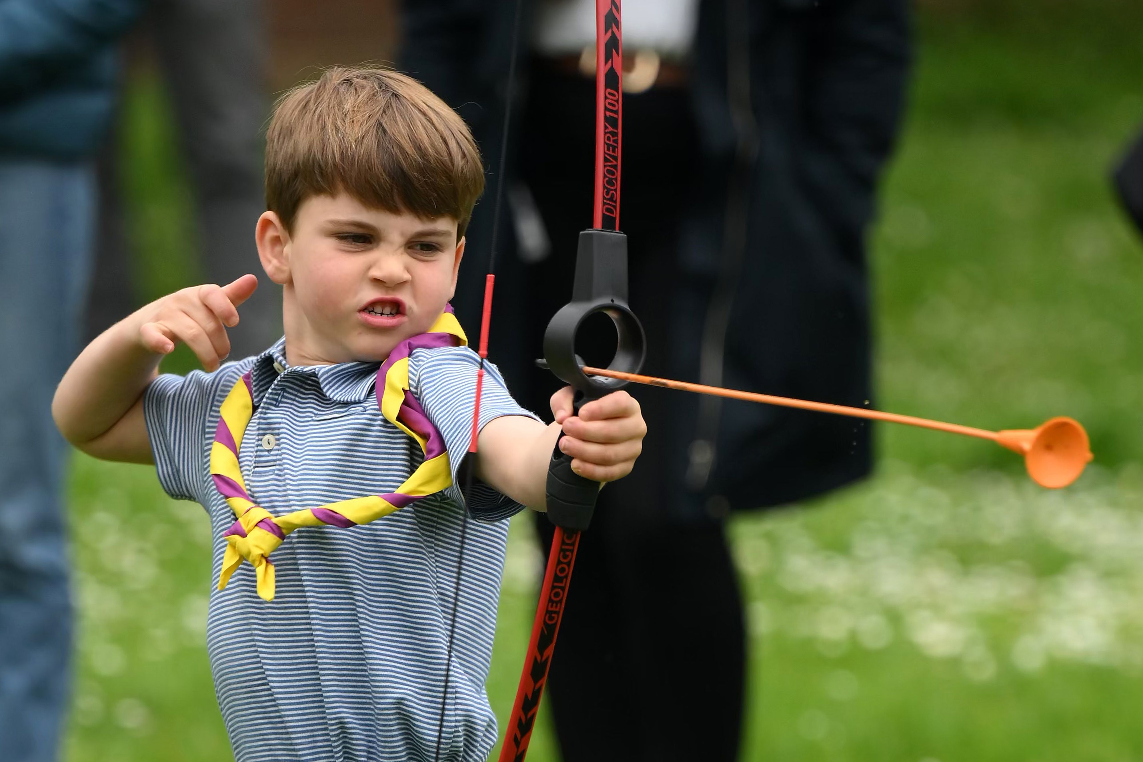 <p>Prince Louis tried his hand at archery while taking part in the Big Help Out volunteering drive -- the final event of grandfather King Charles III's <a href="https://www.wonderwall.com/celebrity/the-coronation-of-king-charles-iii-and-queen-camilla-the-best-pictures-of-all-the-royals-at-this-historic-event-735015.gallery">coronation</a> festivities -- during a visit to the 3rd Upton Scouts Hut in Slough, England, on May 8, 2023, where he and his siblings and parents helped to renovate and improve the building during their visit.</p>