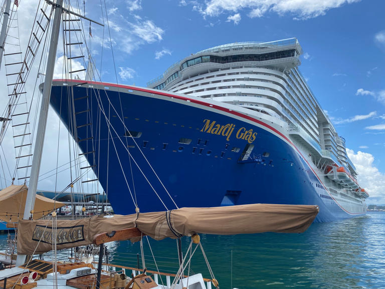 Carnival Cruise Line’s Mardi Gras ship docked in San Juan, Puerto Rico. ASHLEY KOSCIOLEK/THE POINTS GUY
