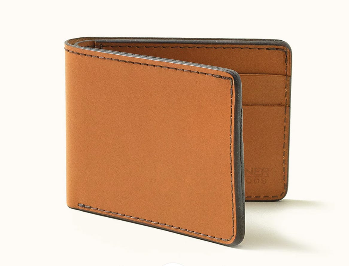 <div class="bi-product-card"><div class="product-card-options"><div class="product-card-option"><div class="product-card-button"><a href="https://www.tannergoods.com/collections/wallets/products/utility-bifold-saddle-tan"><span>$125.00 FROM TANNER GOODS</span></a></div></div><div class="product-card-option"><div class="product-card-button"><a href="https://www.ledbury.com/collections/all-accessories/products/utility-bifold"><span>$125.00 FROM LEDBURY</span></a></div></div></div></div><p>Tanner Goods started out making belts using old-school hand tools in Portland, Oregon nearly 20 years ago. While the tools and techniques may have changed since then, the brand maintains a true sense of craftsmanship and heritage in constructing the best men's wallets. </p><p>They handcraft the Utility Bifold in Minnesota from a sturdy 3.5 ounces of vegetable-tanned English Bridle leather. Bridle leather is both super durable - it was, after all, made to stand up to horse sweat and the elements — and extremely handsome and will only get better with age. They burnish and wax the leather wallet to bring out its natural beauty and for added longevity. </p><p>Inside, there are four card pockets that hold two cards each, a traditional bill pocket, and two hidden pockets. While this isn't a minimalist wallet, it still fits in your front pocket. Tanner Goods really stands behind its products, offering a limited lifetime warranty. This wallet doesn't have lots of bells and whistles, but it is elegant, very well made, and will last you for years to come. There are 11 color choices, but I'd recommend the natural or saddle tan in keeping with the spirit of the piece.  — <em>Andrew Amelinckx</em>  </p>