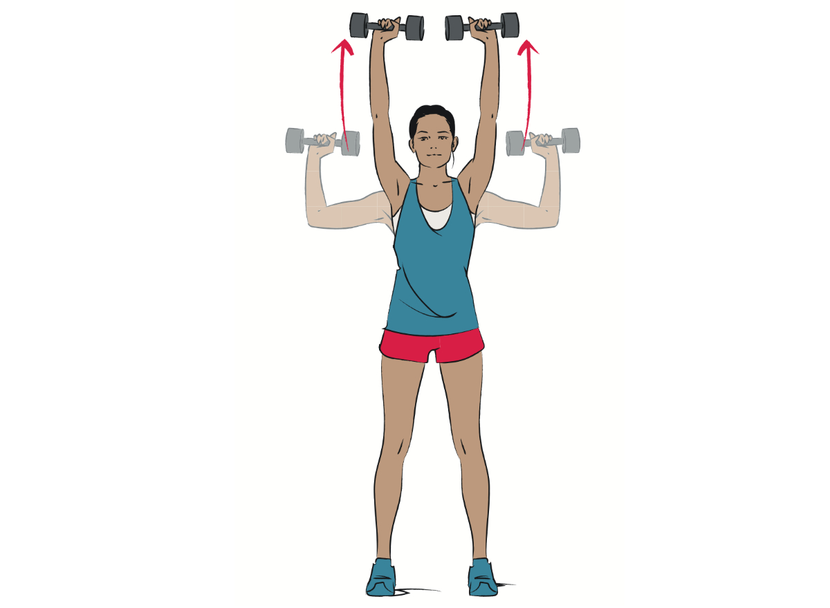 <p>To get started with this last of our lightweight dumbbell exercises, <a rel="noopener noreferrer external nofollow" href="https://www.masterclass.com/articles/dumbbell-overhead-press-guide">MasterClass</a> instructs you to plant your feet hip-width distance apart, have a small bend in both knees, and hold a dumbbell in each hand. Bring the weights up so they're right over your shoulders; your palms should be facing ahead of you. Then, begin the motion by pressing the weights up to the sky until your arms are extended but not locked out. Bend both elbows in order to lower the weights back down to the start position.</p><p><strong><em>Read the original article on <a rel="noopener noreferrer external nofollow" href="https://www.eatthis.com/lightweight-dumbbell-exercises-for-underarms/?utm_source=msn&utm_medium=feed&utm_campaign=msn-feed">Eat This, Not That!</a></em></strong></p>
