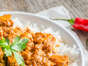 butter chicken with basmati rice and naan