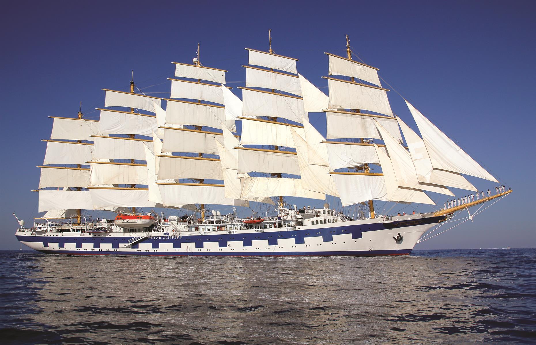 <p><a href="https://www.starclippers.co.uk/our-fleet/tall-ships/introducing-royal-clipper.html">Royal Clipper</a> is one of Star Clippers’ three tall ships and officially the largest square rigger in service. The elegant vessel cuts through the water gracefully, just like the legendary clippers from a bygone era. The five-masted, fully rigged tall ship, which has 42 sails, is beautiful to look at. Her Clipper heritage is reflected in polished brass and gleaming brightwork, expansive teak decks, swimming pools, informal dining, a convivial tropical bar and a comfortable piano bar.</p>