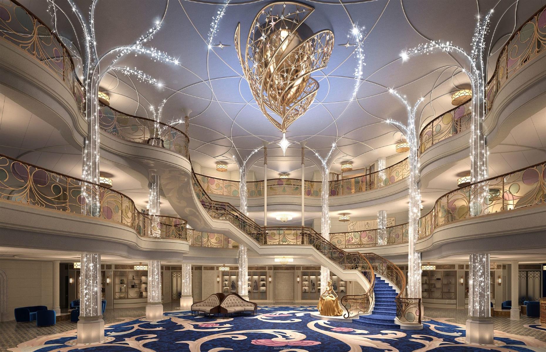 <p>Disney Cruise Line’s imagineers have once again created a world of enchantment, this time aboard the <a href="https://disneycruise.disney.go.com/why-cruise-disney/wish/">Disney Wish</a>. The ship welcomed her first guests in summer 2022 and has a distinctly Disney design concept inspired by timeless tales. The motif of 'enchantment' manifests throughout the ship, from the magical forest setting of the Walt Disney Theatre and storybook-inspired staterooms to the fairy-tale-castle Grand Hall, where a dazzling wishing star descends from the shimmering chandelier above.</p>
