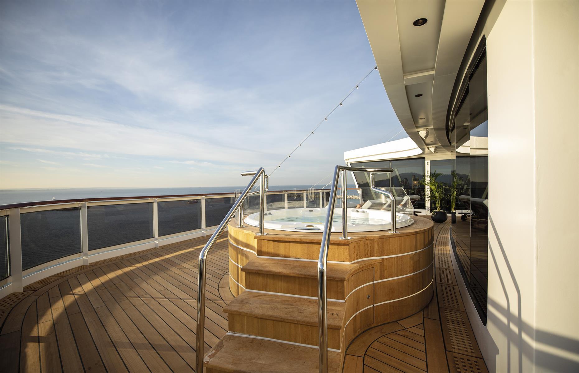 <p>Each of the beautifully appointed suites has a private balcony, while the palatial Regent Suite – perched on the 14th deck – has a wraparound veranda over the ship’s bow. Its custom-made Treesse mini-pool spa is situated on the front balcony, while the king-sized Vividus bed was handcrafted by upscale Swedish brand, Hästens.</p>