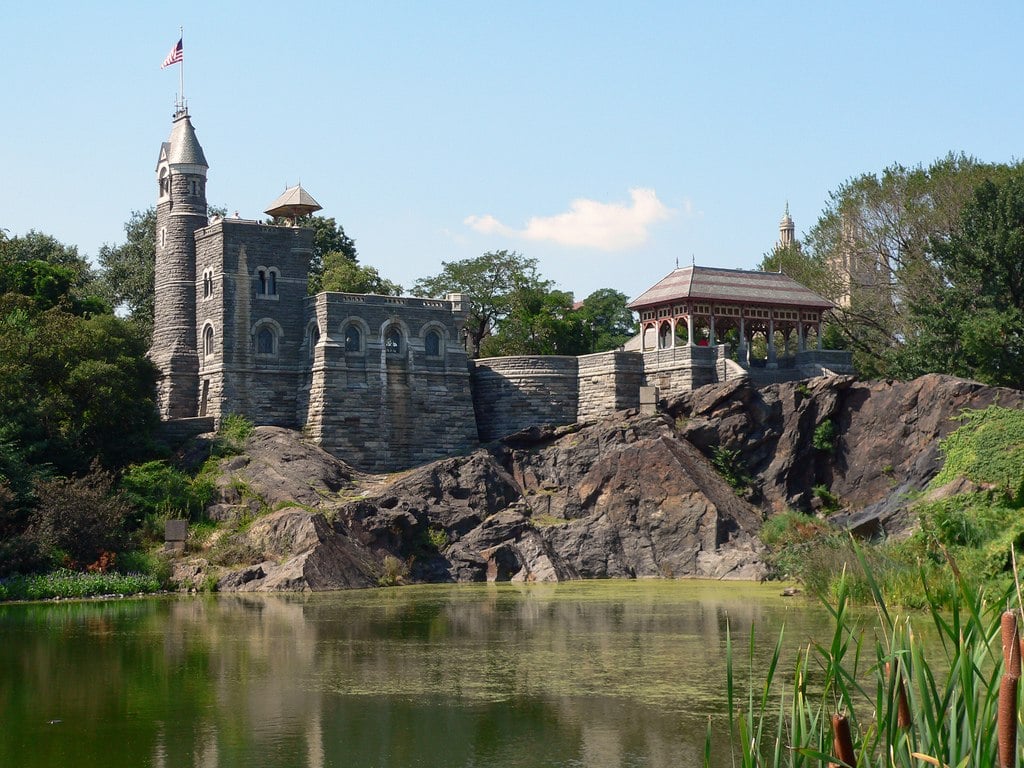 <p>Perhaps the most visited American castle is the Belvedere Castle in the middle of Central Park. It was designed by Calvert Vaux and Jacob Wrey Mould to be purely ornamental, but today it's one of the park's most popular attractions. Visitors climb the castle stair for sweeping panoramic views of the Turtle Pond and Delacorte Theater.</p>
