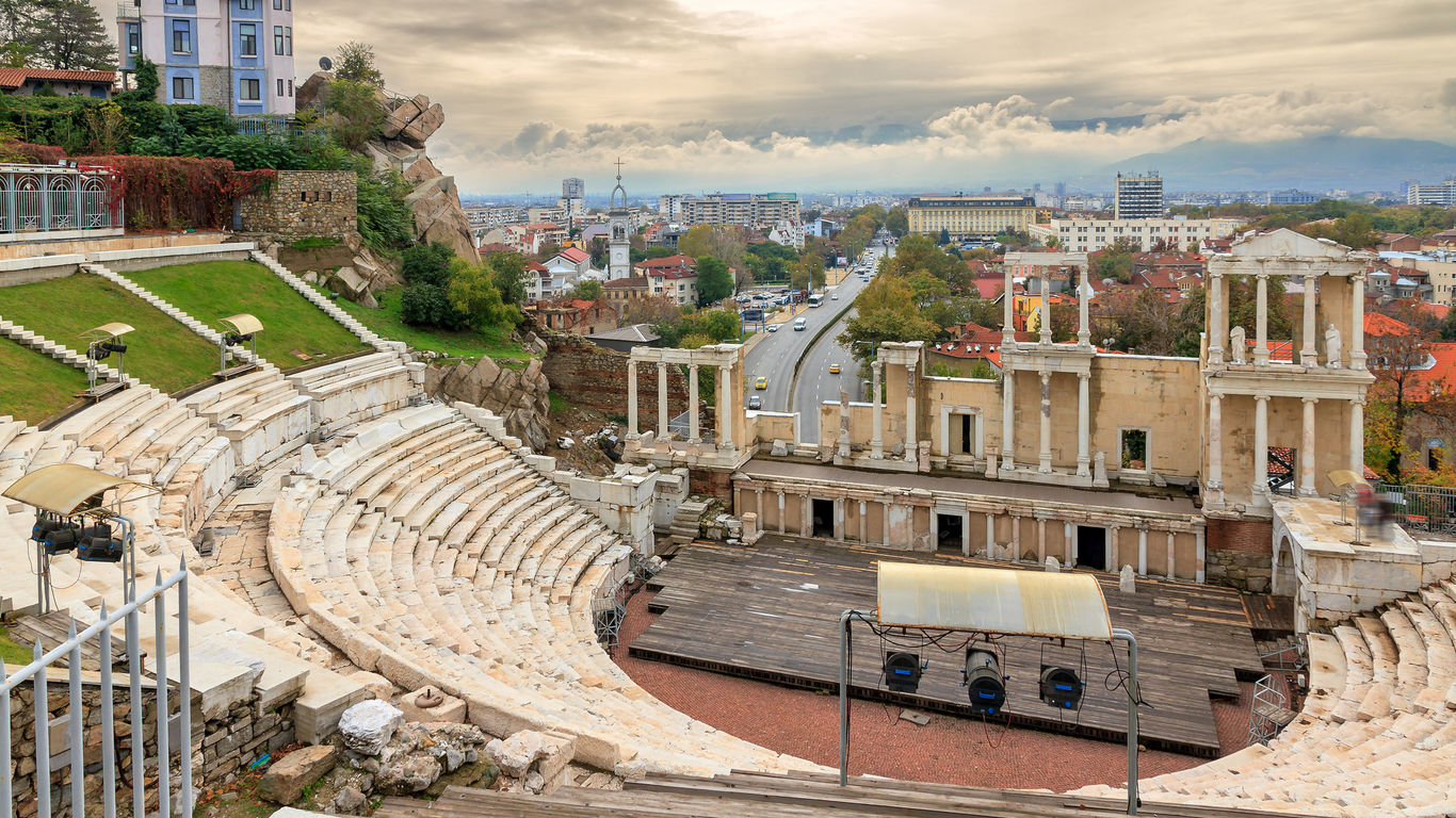 Ruins of a Roman theatre in Plovdiv, Bulgaria.
