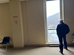 Montgomery, West Virginia, Mayor Greg Ingram walks through the former WVU Tech library building, which sits on a hill overlooking downtown Montgomery. It has mostly been vacant since the flagship moved its campus to the bigger town of Beckley.