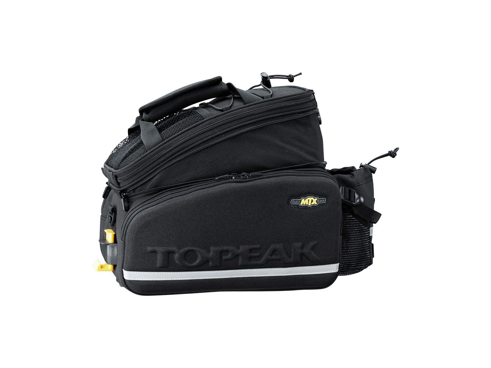 <p><strong>$83.06</strong></p><p>The Topeak MTX stands out due to a heavy-duty build and ease of use. Once the <a href="https://www.amazon.com/Topeak-Unisexs-Quicktrack-Black-OneSize/dp/B081DHC3J9/ref=pd_day0fbt_vft_none_sccl_1/132-9705049-2014164?pd_rd_w=z0nGc&content-id=amzn1.sym.a400618b-650b-4c39-a4fe-66c3e0813a14&pf_rd_p=a400618b-650b-4c39-a4fe-66c3e0813a14&pf_rd_r=F690VS1Q559DH6FXQPZC&pd_rd_wg=5LIJd&pd_rd_r=f1f45186-e32c-4c2d-9734-5a5b2e7dc88d&pd_rd_i=B081DHC3J9&psc=1&tag=syndication-20&ascsubtag=%5Bartid%7C2143.g.39676959%5Bsrc%7Cmsn-us">Topeak rack system</a> installed is on your bike, the bag slides on and off without a fuss. </p><p>Its robust build with molded panels and varied pocket system make this suitable for both short and long strips, providing enough carry space for everything you need for a day trip, and for the bulk of an overnighter including water, layers, and extra snacks.</p>