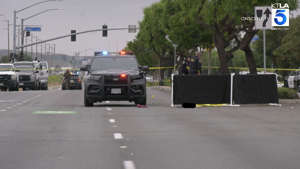 Footage from the scene showed the victim was struck near a row of trees that separate both directions of Cactus Avenue. May 25, 2023. (OnScene.TV)