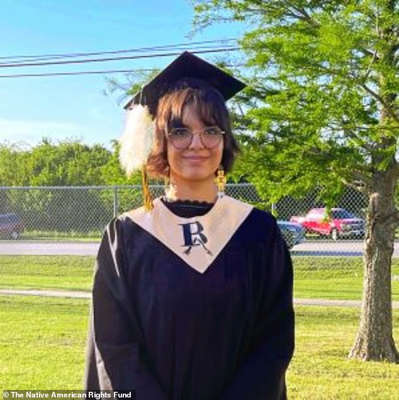 Lena' Black, of Oklahoma, has sued Broken Arrows Public Schools after school officials 'accosted' her and took away her eagle feather (pictured) right before she was set to graduate in May 2022