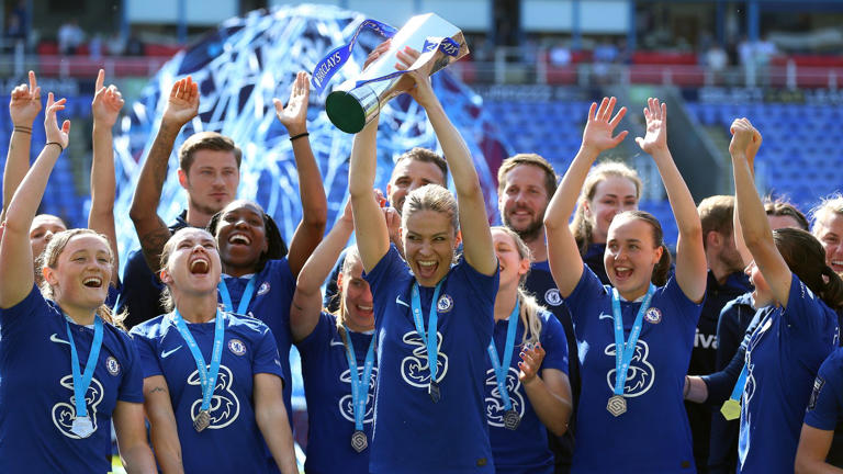 Chelsea players celebrate becoming WSL champions