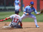 The Nationals' Alex Call is forced out at second base by Royals shortstop Bobby Witt Jr. on Sunday afternoon.