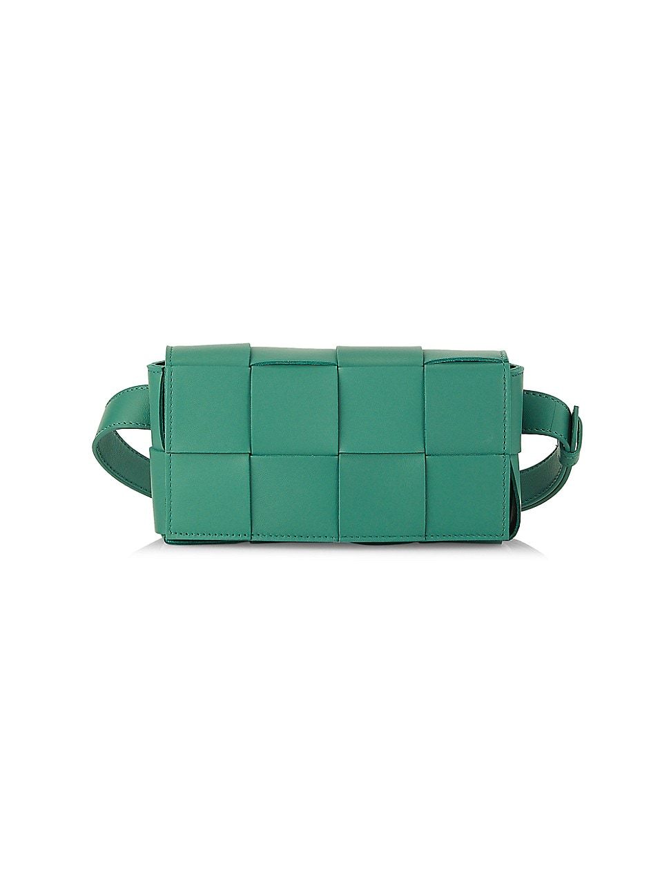 <p><strong>$2100.00</strong></p><p>Bottega Veneta's heritage intrecciato pattern stands out on this woven belt bag, thanks to the bold green color. Opt for this bright style to bring a pop of color to any ensemble; this hue pairs just as well with a coordinated color story as it does all black.</p><p><strong>Size:</strong> 7 "W x 3.75 "H x 2 "D</p><p><strong>Material:</strong> Leather </p><p><strong>Colors: </strong>Mermaid, Porridge Gold </p>