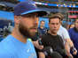 Toronto Blue Jays relief pitcher Anthony Bass speaks to gives a statement to media ahead baseball game against the Milwaukee Brewers in Toronto on Tuesday, May 30, 2023. John Chidley-Hill/The Canadian Press via AP