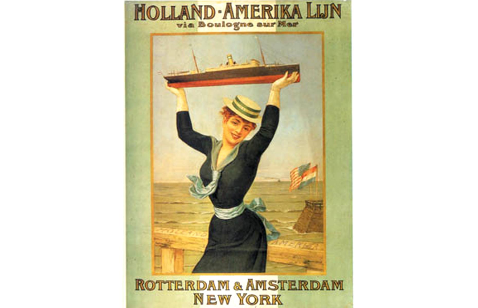 Business and pleasure weren't the only reasons for taking to the waves, though – in the 1870s, European immigrants were traveling to America in great numbers. Lines like the Holland America Line, launched in 1873, became famous for transporting great waves of people searching for a new life in the New World. This fun advert for the company dates to 1898.