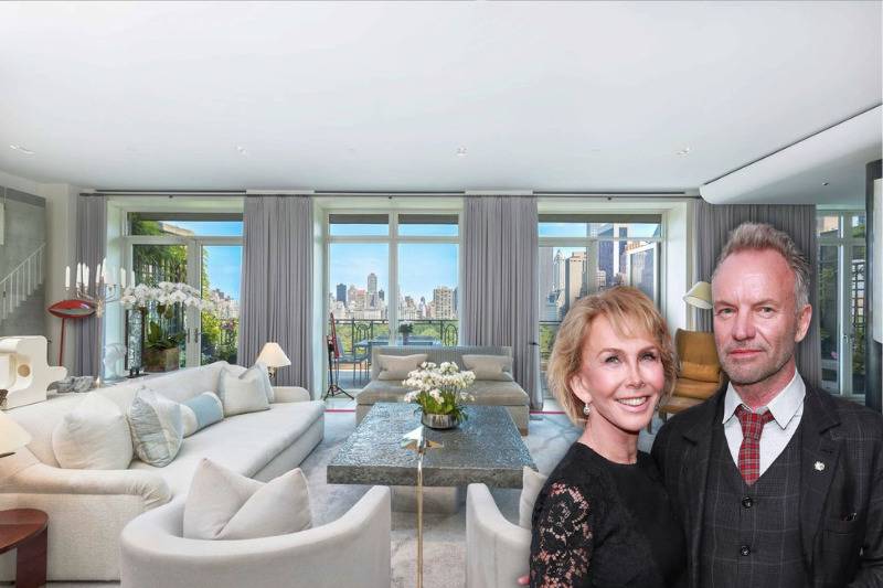 <p>British rockstar Sting and his actor/producer wife Trudie Styler were some of the first buyers at 15 Central Park West in 2008 when they secured a duplex penthouse for a casual $27 million. </p> <p>The modern duplex includes 43 feet of frontage on Central Park with a gorgeous 396-square-foot balcony towering above the city. The master bathroom features his and hers spas as well as a luxury sauna. The couple listed their home in 2017 and managed to score over $50 million in the sale!</p>