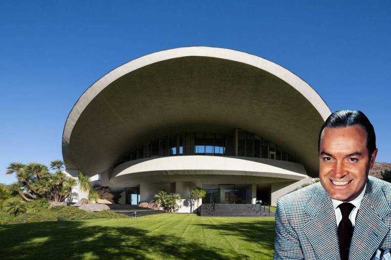 <p>Much-loved British-American comedian and actor Bob Hope commissioned architect John Lautner to design his space-age home for him and his wife. The striking structure was finished in 1979 and was a circular-shaped 24,000-square-foot residence.</p> <p>The modern design includes classic features like a tennis court, an outdoor fireplace, and a unique triangular roof.</p>