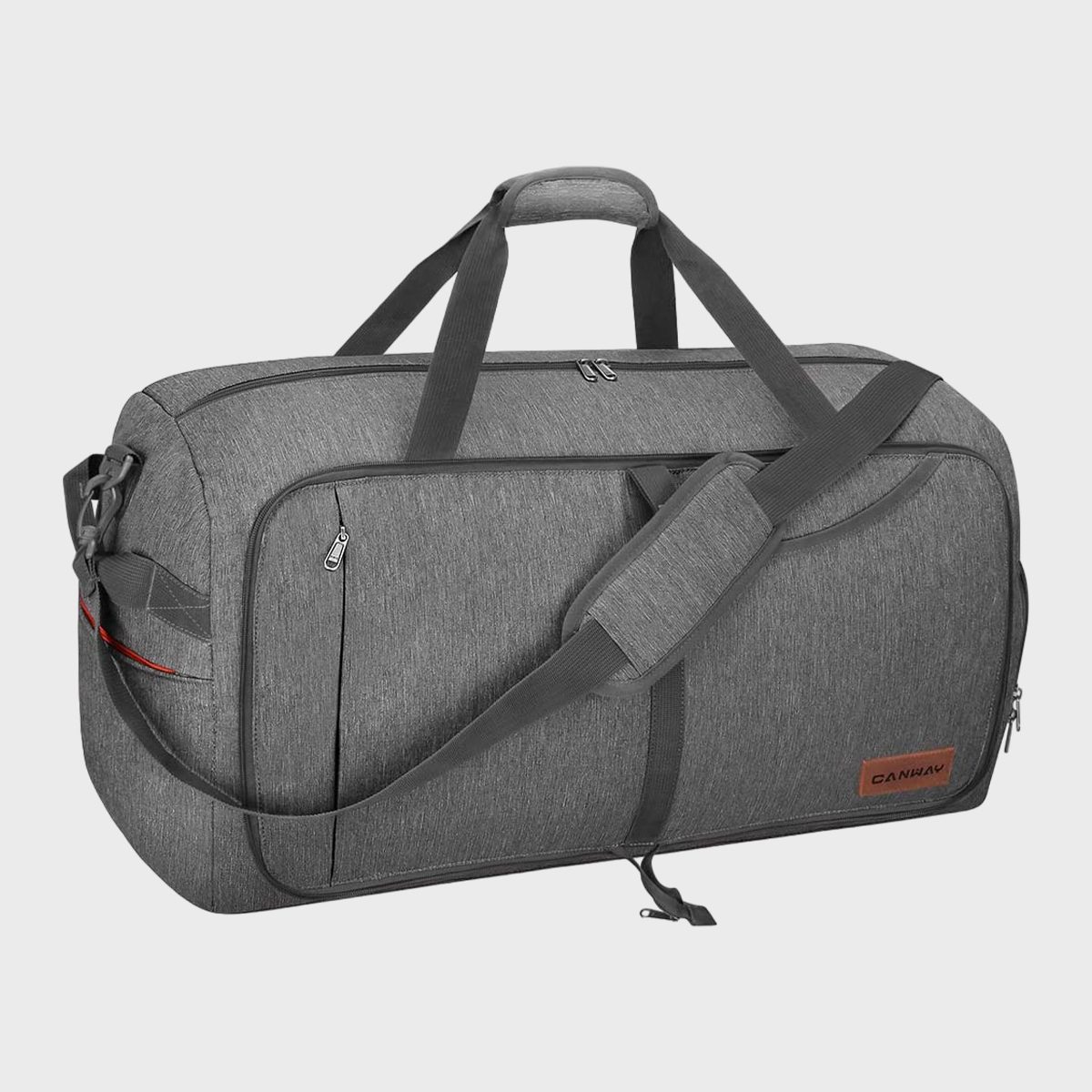 <h3>Canway 65L Travel Duffel Bag</h3> <p>This durable, do-it-all <a href="https://www.amazon.com/Foldable-Weekender-Compartment-Water-proof-Resistant/dp/B07GVK5VQ1" rel="noopener">duffle bag from Canway</a> is chock-full of functional features at a superb cost. In addition to its foldable and extendable design, the duffel also boasts several pockets (including ones solely designed for shoes) to stay organized. Its water- and tear-resistant material will last for years to come. Customers can choose from 10-plus color options—each for less than $40—so you can <a href="https://www.rd.com/list/shouldnt-wear-on-airplane/">travel in style</a>.</p> <p>"This duffel bag has been on four or five trips with me since I bought it. EVERYTHING fits inside," writes <a href="https://www.amazon.com/gp/customer-reviews/R3AG4WQP8ZE9R/" rel="noopener">Gillian</a>, one of the 13,000+ five-star reviewers. "There are so many pockets that I've considered a necklace or two 'gone for good' until the bag made a reappearance for another trip. For air travel and quick weekend trips, the duffel bag holds up and things inside stay safe."</p> <p><strong>Pros</strong></p> <ul> <li>Affordable</li> <li>Extendable and foldable design</li> <li>Padded straps provide added comfort</li> <li>Multiple pockets for optimal organization</li> <li>Durable water- and tear-resistant material</li> </ul> <p><strong>Cons</strong></p> <ul> <li>No wheels, so it can get heavy if you tend to overpack</li> </ul> <p class="listicle-page__cta-button-shop"><a class="shop-btn" href="https://www.amazon.com/Foldable-Weekender-Compartment-Water-proof-Resistant/dp/B07GVK5VQ1">Shop Now</a></p>