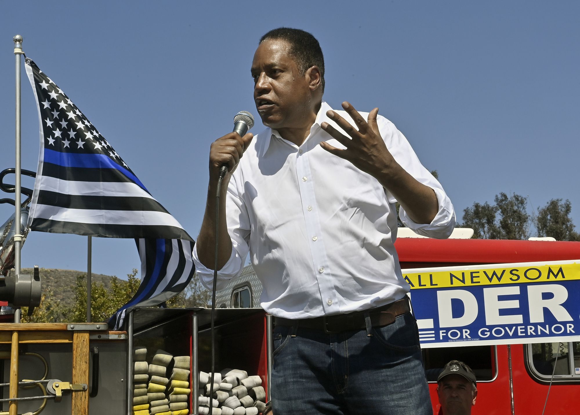 Talk-radio host Larry Elder, a regular Fox News guest, acknowledged that he is a long-shot candidate as the only one in the Republican race who has not held office. File Photo by Jim Ruymen/UPI