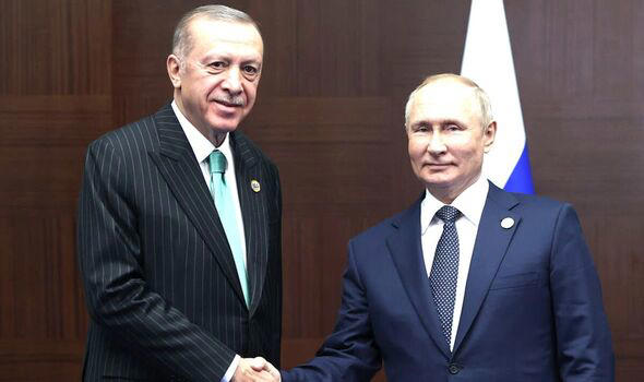 Erdogan meets with Vladimir Putin on the sidelines of a regional summit in Kazakhstan last October