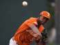 Texas pitcher Lebarron Johnson Jr. throws a pitch against San Jose State last Friday. The Longhorns host Big 12-leading West Virginia in the final regular-season series starting Thursday.