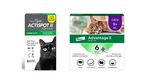 Tevra's ActiSpot II 6-dose treatment for large cats cost $30 on Amazon.com, as of May 15. The brand-name equivalent, Advantage II for cats, cost more than twice as much – $64 – on Chewy.com.