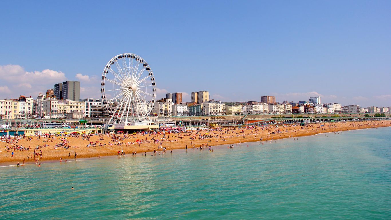Panoramic view of the beach in Brighton, England