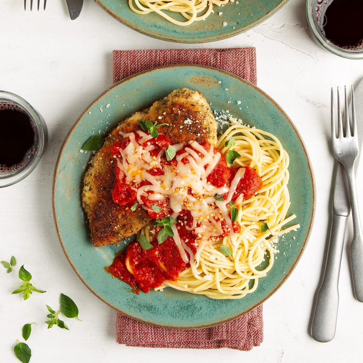 <p>I like to make this yummy chicken Parmesan with spaghetti when I have extra sauce on hand. The herbed coating on the tender chicken gets nice and golden. —Margie Eddy, Ann Arbor, Michigan. If you're looking for more variations, then learn how to make <a href="https://www.tasteofhome.com/article/million-dollar-spaghetti/">million-dollar spaghetti</a>.</p> <div class="listicle-page__buttons"> <div class="listicle-page__cta-button"><a href='https://www.tasteofhome.com/recipes/spaghetti-chicken-parmesan/'>Go to Recipe</a></div> </div>