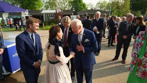 King Charles and Queen Camilla attend Chelsea Flower Show in London. The King jokes with an artist, saying that she will run out of water colour paint soon. He also commends a designer at the show, after she says "your majesty" and replies by saying it's "much better than my Korean." Report by Rowlandi. Like us on Facebook at http://www.facebook.com/itn and follow us on Twitter at http://twitter.com/itn