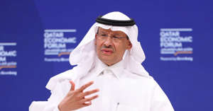 Abdulaziz bin Salman, Saudi Arabia's energy minister, speaks during a panel session at the Qatar Economic Forum in Doha, Qatar on May 23, 2023.