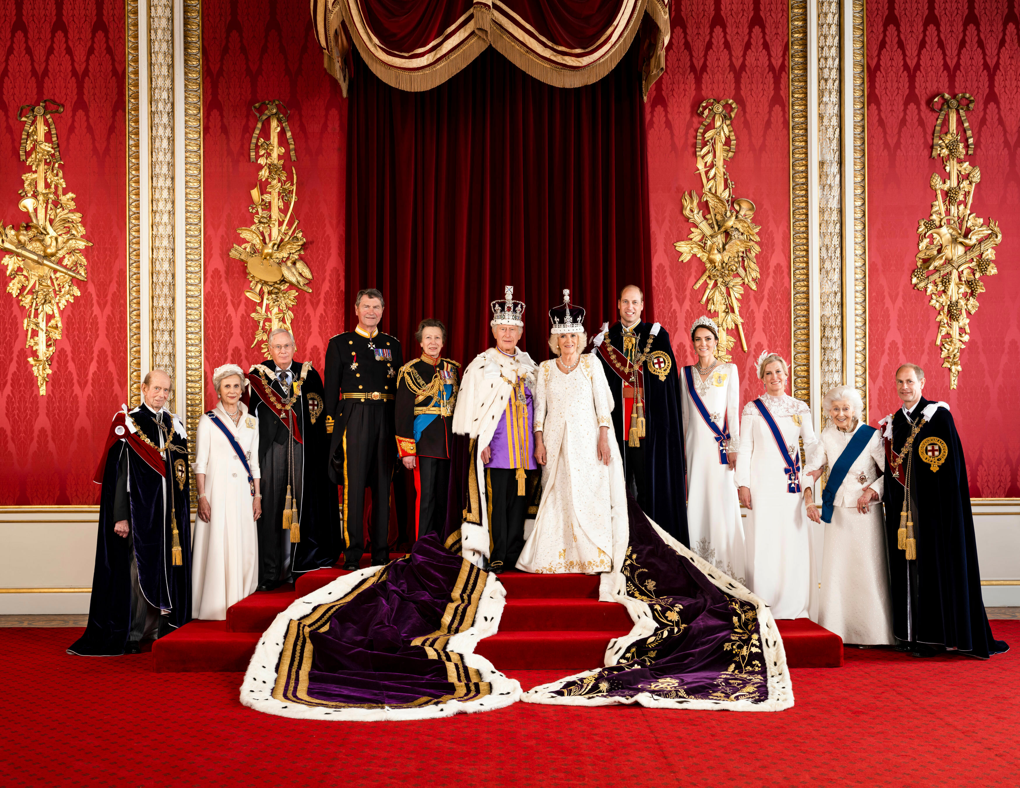 <p>King Charles III and Queen Camilla are pictured with members of the working royal family in one of their four official <a href="https://www.wonderwall.com/celebrity/the-coronation-of-king-charles-iii-and-queen-camilla-the-best-pictures-of-all-the-royals-at-this-historic-event-735015.gallery">coronation</a> portraits released on May 8, 2023: (from left) Prince Edward, the Duke of Kent; Birgitte, the Duchess of Gloucester; Prince Richard, the Duke of Gloucester; Vice Admiral Sir Tim Laurence; Princess Anne; King Charles III; Queen Camilla; <a href="https://www.wonderwall.com/celebrity/profiles/overview/prince-william-482.article">Prince William</a>, the Prince of Wales; Princess Kate, the Princess of Wales; Sophie, Duchess of Edinburgh; Princess Alexandra, the Honourable Lady Ogilvy; Prince Edward, the Duke of Edinburgh.</p>