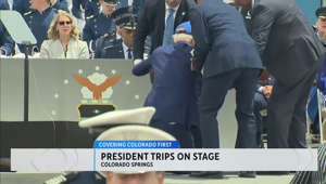 President Joe Biden takes a tumble on the stage during Air Force Academy graduation