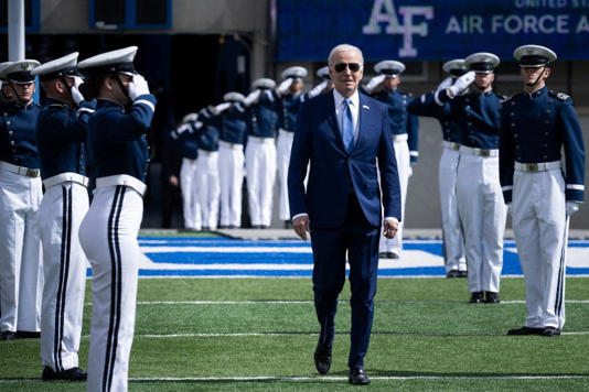President Joe Biden arrives to deliver the commencement address at the Air Force Academy on June 1, 2023. (Getty Images) Getty Images