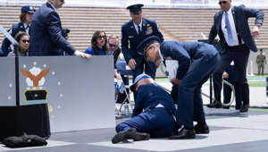 See moment Biden trips and falls at Air Force Academy commencement