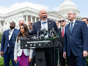 Republican Rep. Chip Roy of Texas, center, speaks during the House Freedom Caucus news conference outside of the Capitol on Tuesday to announce their opposition on the debt limit bill.
