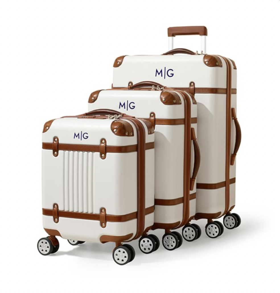 <p><strong>$609.00</strong></p><p>A retro-inspired set consisting of carry-on, checked, and commuter bags to cover all roller sizes. The best part? Add monogramming to personalize your set, setting your luggage apart from the rest.</p>