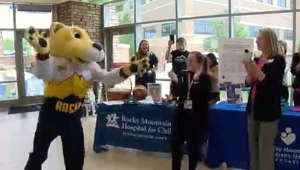 Nuggets supermascot Rocky visits Rocky Mountain Hospital for Children to celebrate Game 1 victory