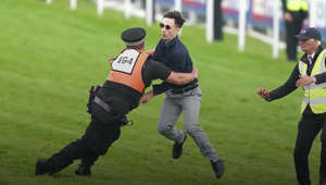 Plans to disrupt the Epsom Derby were foiled as police arrested 31 suspected Animal Rising activists including one who ran on to the track just as the race began.  WARNING: Footage contains strong language