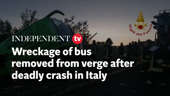 Wreckage of bus removed from verge after deadly crash in Italy