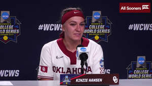 Oklahoma Sooners softball coach Patty Gasso, catcher Kinzie Hansen and second baseman Tiare Jennings meet the press after OU's 9-0 victory over Tennessee in the Women's College World Series on Saturday, June 3, 2023.
