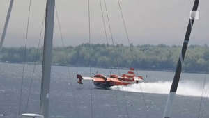 Waterbomber getting water near the Shelburne Yacht Club